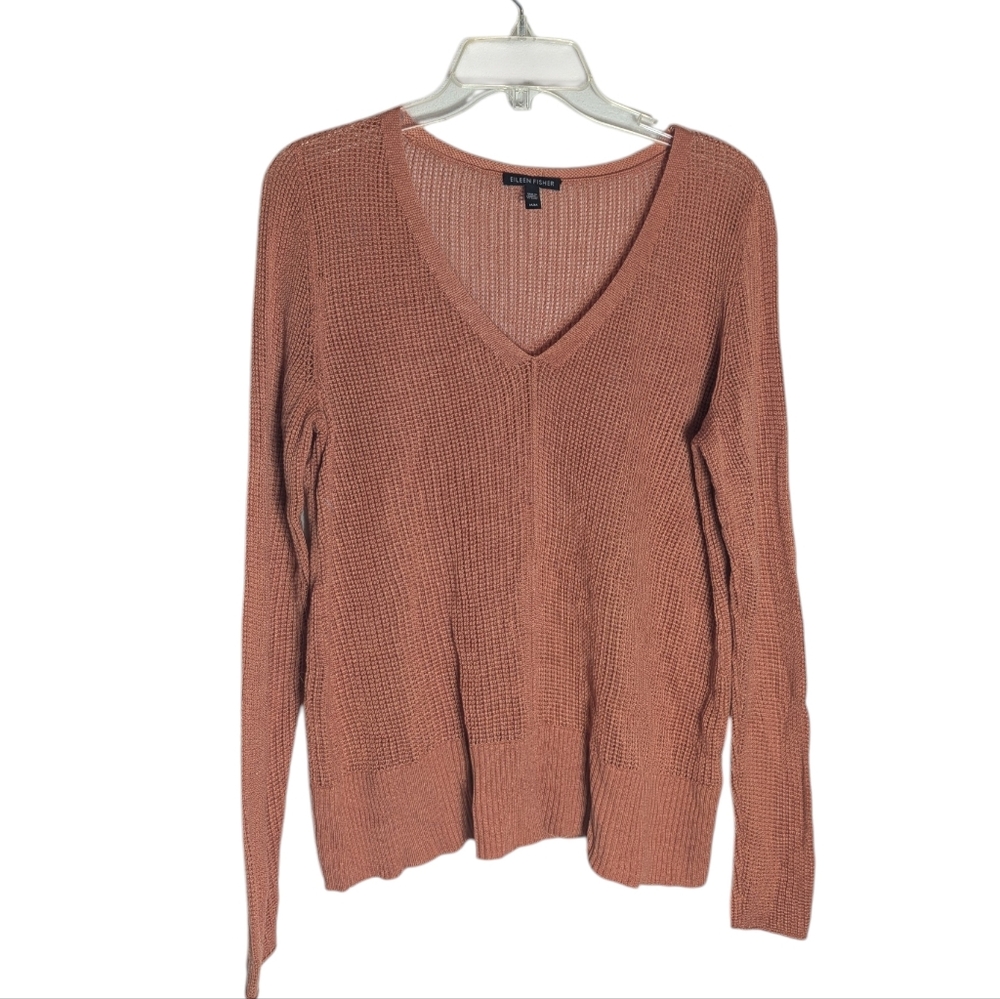 Eileen Fisher Womens Sweater Tencel Merino Wool‎ Open Knit Quiet Luxury Medium